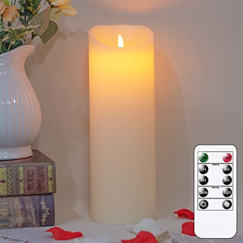 Image of Mavandes 10x30cm Flameless Flickering Candle with Remote,Real Wax LED Battery Operated Pillar Candle with Timer,Ivory Long Lasting Fake Electric Moving Wick Flameless Candle for Home Decor