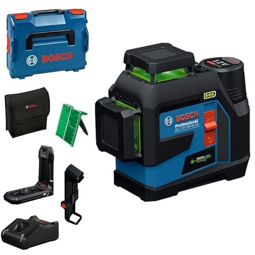 Image of Bosch Professional line Laser GLL 12V-100-33 CG (3 x 360° Green Laser, Working Range 100 m (Radius) with Receiver, IP 65, Levelling Remote App, LB 10, DK 20, GBA 12V 2.0Ah, GAL 12V-40, Pouch, L-Boxx)