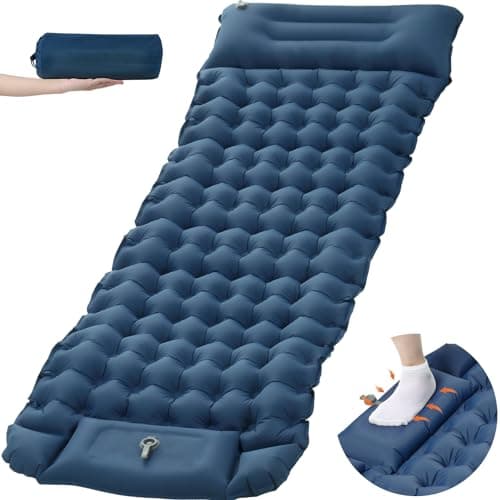Image of Aptliton Inflating Sleeping Pad for Camping, 10cm Thickness Camping Mat with Built-in Foot Pump, Inflatable Sleeping Mat with Pillow Waterproof for Backpacking, Camping, Hiking, Blue