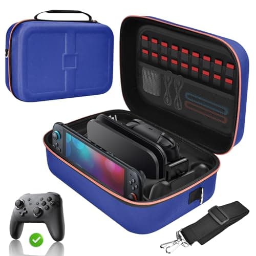 Image of Gorixer Switch Case for Nintendo Switch 2/1 /OLED, Portable Travel Carry Case All-in-One Deluxe Storage Bag with 18 Game Card Slots for Console & Accessories - Blue
