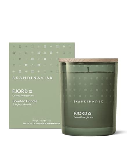 Image of Skandinavisk Fjord Scented Candle. Fragrance Notes: Apple and Pear Blossom, Orchard Fruits and Redcurrants. 200 g.
