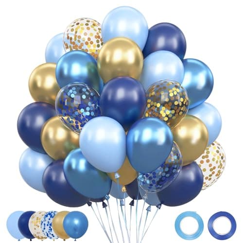 Image of Blue and Gold Balloons 62pcs - Navy and Gold Balloons Blue Latex Helium Balloon Birthday Decorations for Men Boys Bluey Birthday Decorations Baby Shower Graduation Prom Anniversary Christening
