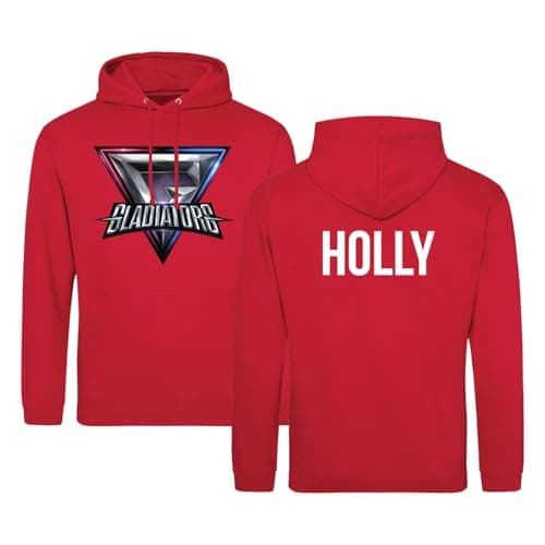 Image of SMARTYPANTS Personalised Gladiator Name Pullover Hoodie - Adults Kids 90's TV Show Apollo Steel Diamond Dynamite Sabre Battle Present Gift (Large, Red)