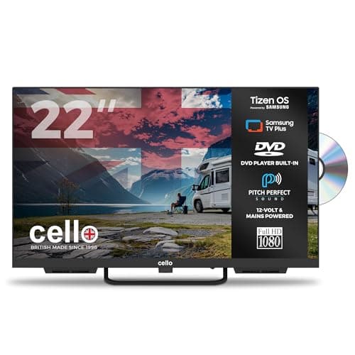 Image of Cello Ctrav-22TZF 22" Tizen OS Smart LED, 12V Traveller TV/DVD, By Samsung, Pitch Perfect Speakers, Netflix, Prime Video, Bluetooth, HDMI, USB, UK Made, Small TV for Motorhomes, HGVs & Boats