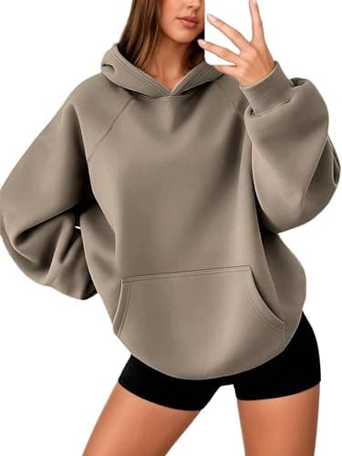 Image of Oyamiki Hoodie Women Fashion Solid Sweatshirts Y2k Outfits Casual Light Brown Hoodies Comfy Fleece Hooded Basic Loose Sweaters S