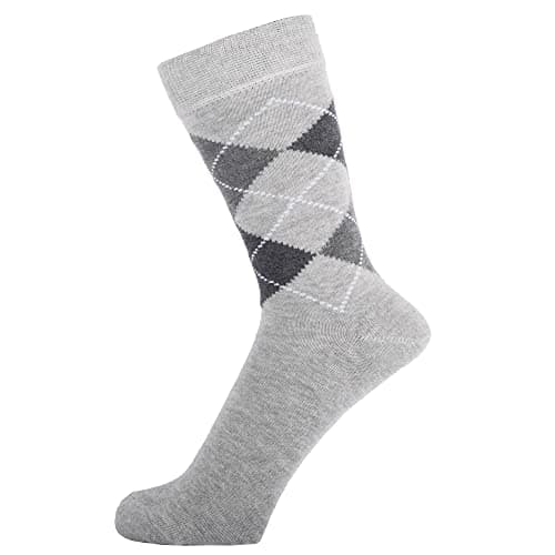 Image of ZAKIRA Finest Combed Cotton Argyle Dress Socks for Men, Women, 6-10 (UK), Light Grey - White Lines