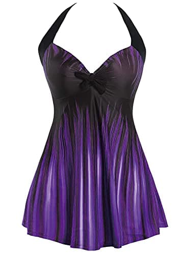 Image of Sixyotie Women's Plus Size Swimsuit One Piece Swim Dress with Skirt Tummy Control Swimwear (Purple, 4XL)