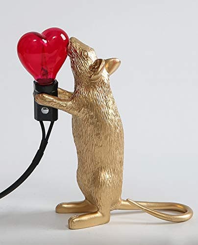 Image of ausuky Modern Love Resin Rat Night Lights LED Heart-shaped Table Lamp Room Decor E12 Base (Gold Love)
