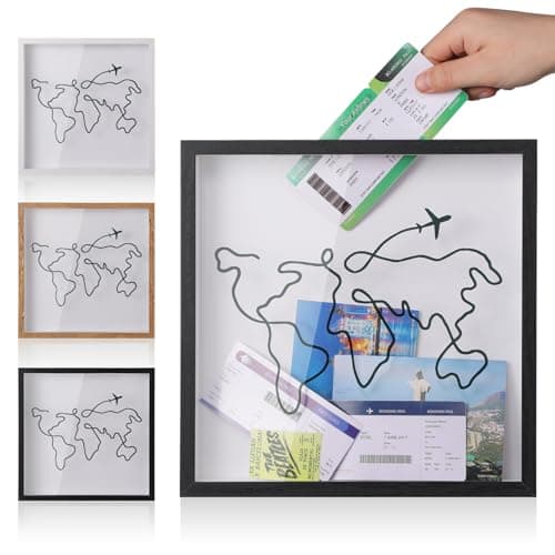 Image of MUXIUNT Adventure Archive Travel Memory Keepsake Life in a Box Frame with Non-Marking Nail for Travel Gifts Essentials, 8&12In Travel Collection Shadow Box Frame Display Case for Ticket Photo Postcard