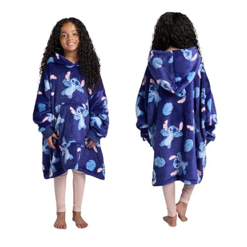 Image of OHS Stitch Blanket Hoodie, Officially Licensed Oversized Blanket Hoodie for Boys Teenagers Hooded Blankets Super Soft Warm Cosy Sherpa Fleece Wearable Blankets Stitch Gifts for Girls, Blue