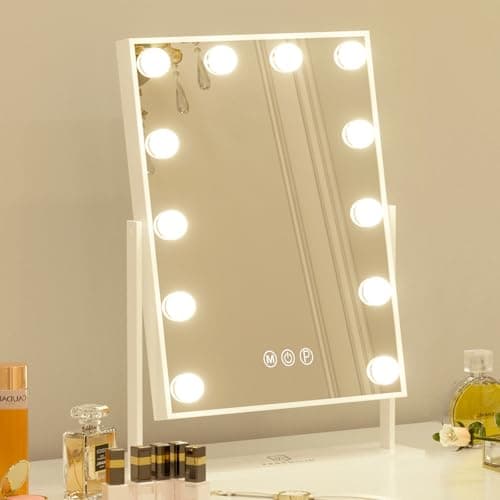 Image of FENCHILIN Hollywood Vanity Mirror with Lights Hollywood Makeup Mirror with 12 LED Bulbs Lighted Vanity Mirror 360 Rotation Smart Touch Control Light Up Makeup Mirror 10x Magnifier