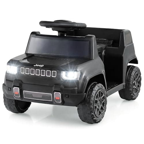 Image of COSTWAY 12V Kids Ride on Car, Licensed Jeep Electric Vehicle with LED Lights, Music, Horn & Wireless Connection, Battery Powered Ride on Toy for 18-96 Months Boys Girls (Black)