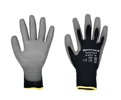 Image of Honeywell 2400251-11 Perfect Poly Black Polyamide Knitted Gloves for General Handling, Grey Polyurethane Coating on Palm and Fingertips, 25 cm Length, Size 11 (Pack of 10 pairs)