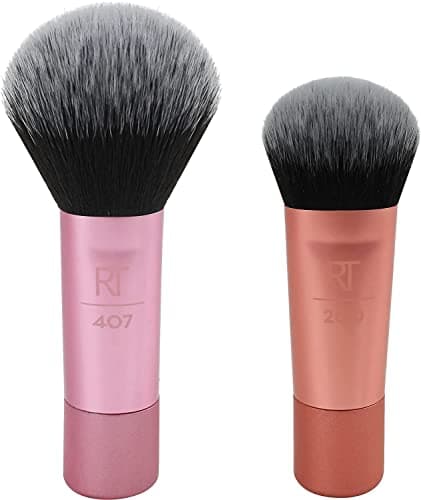 Image of Real Techniques Mini Brush Foundation and Blush Duo, Travel Size, For Loose Blush and Liquid Foundation, 2 Piece Set