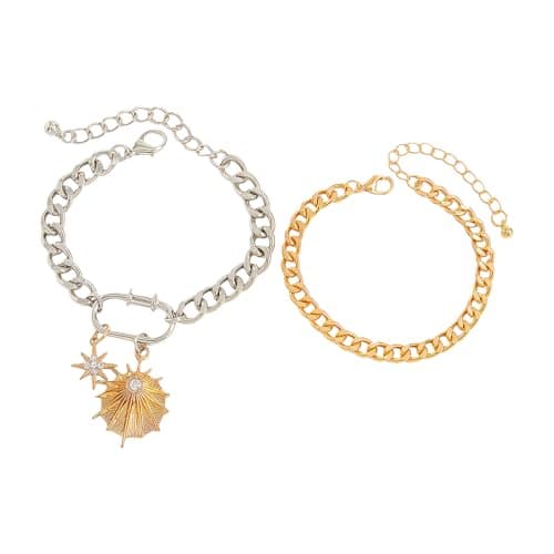 Image of Jazuaiao 2Pcs Elegant Inspired Color Contrast Bracelets Star Pendant Detail Adjustable Wrist Chain Bangle for Everyday Wear Luxury Item