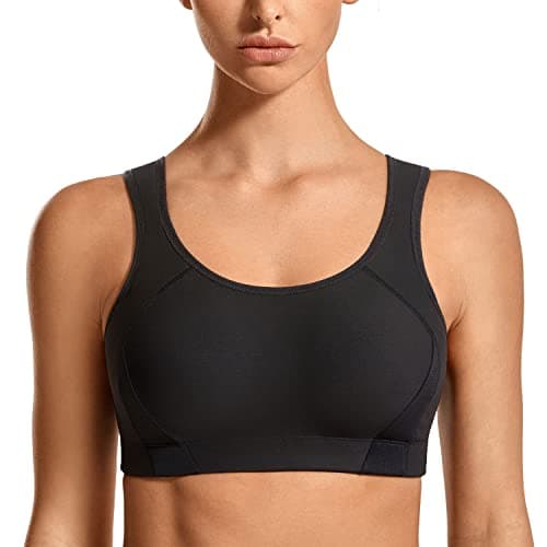Image of SYROKAN Women's Full Coverage High Impact Lightly Padded Support Wireless Shock Control Sports Bra Black 32G