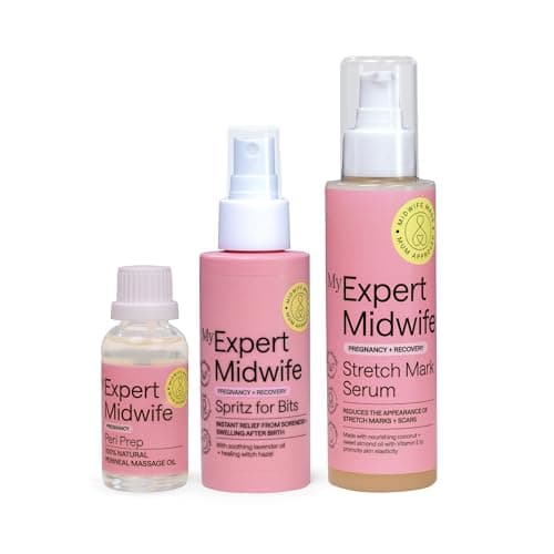 Image of My Expert Midwife Pregnancy and Birth Essentials - with Fantastic Skin Elastic Stretch Mark Cream, Peri Prep Perineal Massage Oil and Spritz for Bits Postnatal Relief Spray