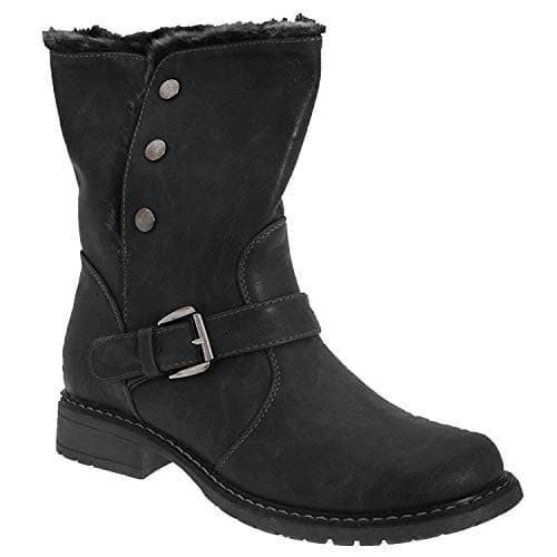 Image of Cat Eyes Briony Press Stud Fold Down Biker Style Ankle Boots - Black PU, Ladies UK 5 / EU 38