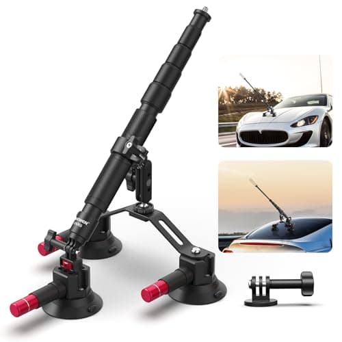 Image of NEEWER Triple Suction Cup Car Mount Compatible with Insta360 X5 X4 GoPro DJI OSMO 360 Cameras, Quick Release Outside Windshield Magic Arm Mount Kit with 2 in 1 Extension Pole/Selfie Stick, CA065