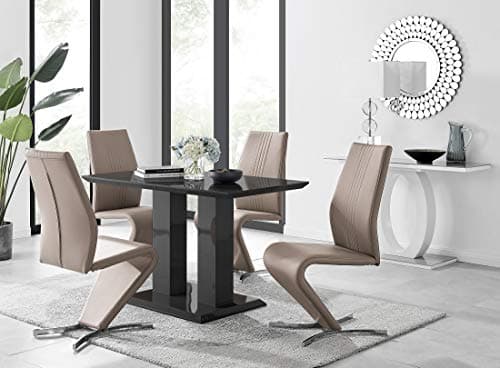 Image of Furniturebox UK Imperia Modern Black High Gloss Dining Table And 4 Luxury Willow Dining Chairs Set (Dining Table + 4 Cappuccino Grey Willow Chairs)