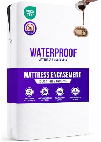 Image of Sunshine Comforts Waterproof Mattress Encasement Double Bed (135x190x30 cm), Premium Zippered Mattress Protector, Bed Bug & Dust Mite Proof, Hypoallergenic & Washable Mattress Cover, White