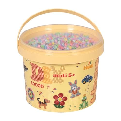 Image of Hama Midi Beads Bucket, Approx.10.000 Fuse Beads, Mosaic Decoration Arts & Craft Kit for Creative Children Ages 5+ Assorted Colours of Beads, Iron/Melty Bead Set