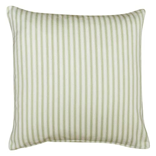 Image of Linen Loft Nautical Cotton Ticking Stripe Cushion Cover. Nature Inspired Sage Green and Bright White Stripe Design. 17x17 Cushion Cover Only