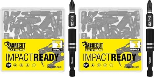 Image of 21 x SabreCut SCPA25_21PH 25mm PH2 Impact Screwdriver Driver Bits Set Single Ended Phillips No.2 Heavy Duty Including Bit Holder and Storage Box (Pack of 2)