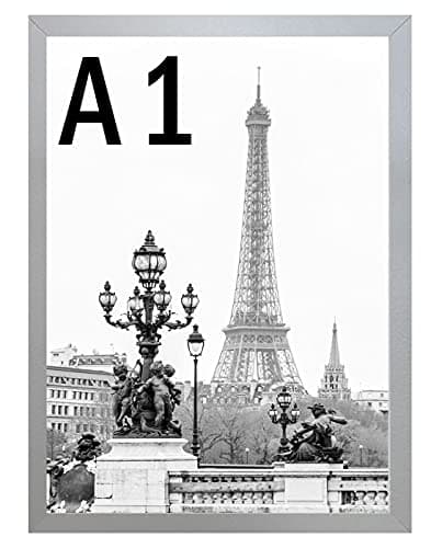 Image of Stunning Large A1 Photo Poster Certificate Frame (59.4 x 84.1 cm) with Backboard and Styrene Included for Portrait and Landscape Display Wall Hanging -Silver
