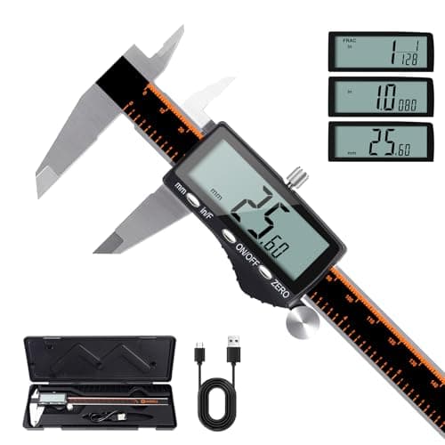 Image of HARDELL Digital Caliper, Rechargeable 200mm Calipers Measuring Tool with Large LCD Screen, Inch/MM/Fraction, Stainless Steel, Auto-Off, Vernier Caliper Digital Micrometer, 8Inch