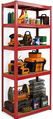 Image of DIVCHI 5 Tier Storage Rack Heavy Duty Shelving Aluminium Garage Shelves Heavy Duty Shed Storage Racking Shelf For Warehouse Workshop & Office (Red, Pack of 1)