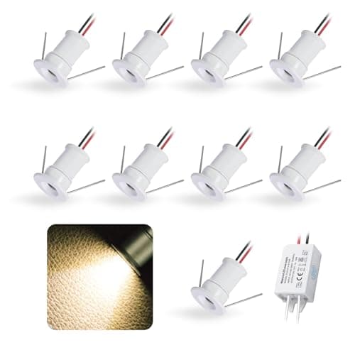 Image of kpslucerna 9pcs 12V 1W Mini LED Downlight, IP65 Water Resistant Small Recessed Spotlight, 15mm Round Plinth Spot Light Cabinet Showcases Displays Wall Kitchen Staircase Bathroom(White Warm 30°)