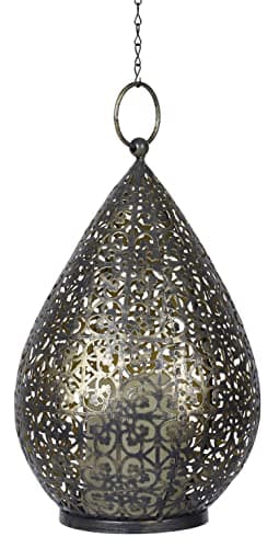 Image of Luxform Lighting USB Rechargeable LED Metal Moroccan Hanging/Table Light Outdoor or Indoor 24 Flickering LED's Flame Light (Antique Bronze)