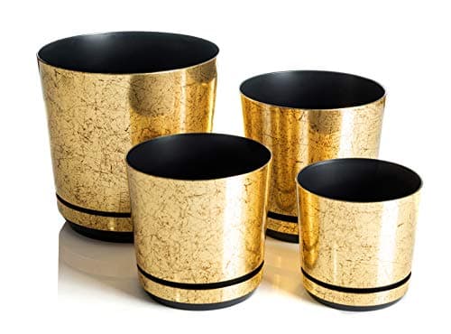 Image of KORAD Set of 4 Old Gold Plant Pots 16 cm, 18 cm, 21 cm, 26 cm - Decorative Planters in 4 of Sizes 16 cm, 18 cm, 21 cm, 26 cm for Flowers, Herbs, Plant Compositions. OSL S4/112