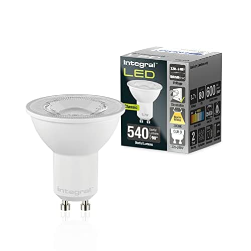 Image of Integral GU10 LED Light Bulb 5 Pack Warm White 3000K, 600LM, 5.7W (Equivalent to 75W) Dimmable - Energy efficient and Ideal for spotlights and projectors in bathrooms, Kitchens, Living Rooms
