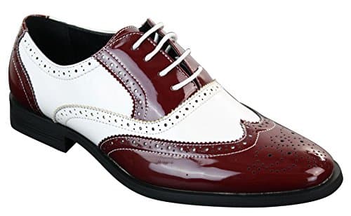 Image of Mens Lace Patent Brogues Shoes Gatsby Classic 1920's Shiny White Black Red