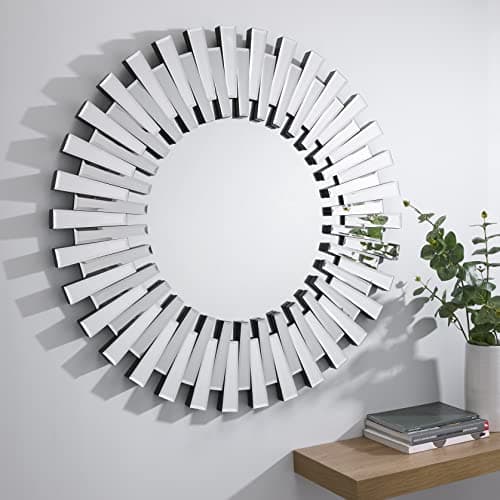 Image of Furniturebox UK Round Wall Mirror - Starburst Round Small - Ideal For Living Room, Bedroom, Hallway - Contemporary Modern Small Silver Circle Mirror (60x60cm)