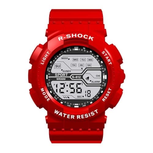 Image of Men's Sport Fashion Wrist LCD Stopwatch Date Watch Rubber Digital Boy Men's Watch Gstb400d-1a (Red, One Size)