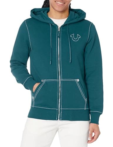 Image of True Religion Men's Big T Zip Up Hoodie Hooded Sweatshirt, Reflecting Pond, L