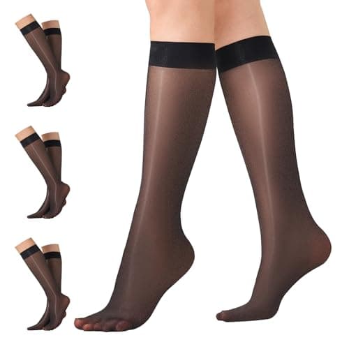 Image of Aaronano 3 Pairs Knee High Pop Socks Women 40 Denier Glossy Knee Highs One Size Black