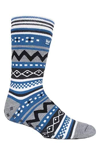 Image of HEAT HOLDERS - Mens Soul Warming Thick Winter Nordic Patterned Non Slip Thermal Slipper Socks with Grippers (6-11 uk, Grey/Denim (Soul))
