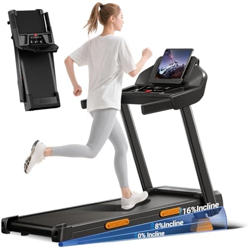 Image of Folding Treadmill with 16% Incline, Under Desk Walking Pad for Home Office, 10KM/H, 2.5HP Quiet Motor Portable Running Machine with Remote & LED Display, 136KG Capacity