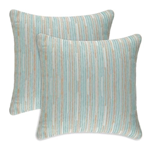 Image of Yeiotsy Pack of 2, Cozy Modern Striped Cushion Covers Decorative Pillow Cases 18 x 18 Inches Cushion Shells for Sofa Bed Car (Light Blue, 18 X 18 Inches)