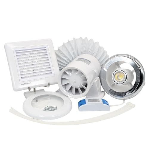Image of AirTech-UK Inline Bathroom Extractor Fan Kit with Timer - Shower Extractor Fan with Light -100mm 4" Duct Opening - FlowMax Essential