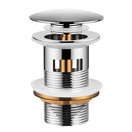 Image of [Push Button Design] Hapilife Modern Brass Clicker Clack Sprung Plug Bathroom Sink Basin Pop Up Waste Slotted with Overflow