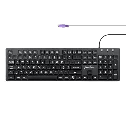 Image of Perixx PERIBOARD-117P Wired PS/2 Full Size Keyboard, Bright Large Print, Durable, Compatible with Windows, Classic Black, UK QWERTY