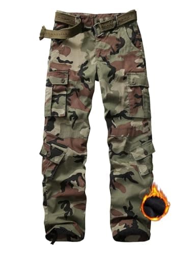 Image of VATINNT Men's Fleece Lined Hiking Trousers Thermal Tactical Work Trousers Winter Windproof Cargo Pants with Multi Pockets JR55 C29 Camo 38