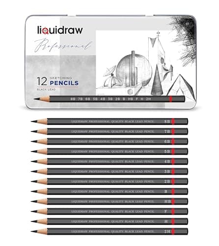 Image of Liquidraw Graphite Drawing Pencils - 12 Set | Professional Quality Graded Artists Pencils | 4 Hard Grades & 8 Soft Grades | Beautiful Storage Tin | Ideal for Art & Sketching | Fits Standard Sharpeners