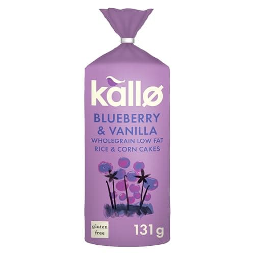 Image of Kallo Blueberry & Vanilla Corn & Rice Cakes, Wholegrain Low Fat Healthy Snacks for Adults & Children, Vegan Friendly, Gluten Free, No Artificial Flavours or Preservatives, Single Pack – 1 x 131g