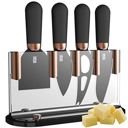 Image of Taylors Eye Witness Cheese Knives - Brooklyn Copper 4 Piece Cheese Knife Set with Hard Ceramic Coated, Super Sharp Antibacterial Blades & Soft Grip Handles for Comfort & Control. 2 Year Guarantee.